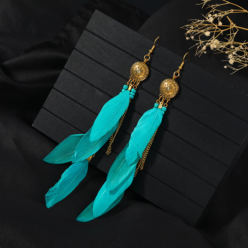 Women's Niche Personality Bohemian Blue Long Yunnan Earrings