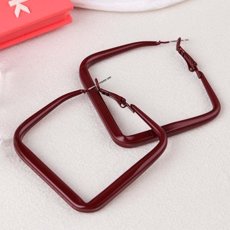 Women's Wine Red Big Hoop Vintage Metal Earrings