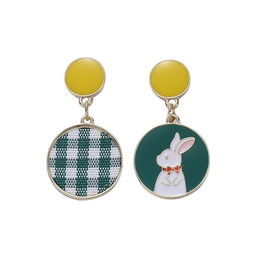 Needle Asymmetric Design Bunny Simple Round Drop Earrings