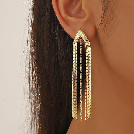 Tassel Long High Profile Zircon Rhinestone Earrings