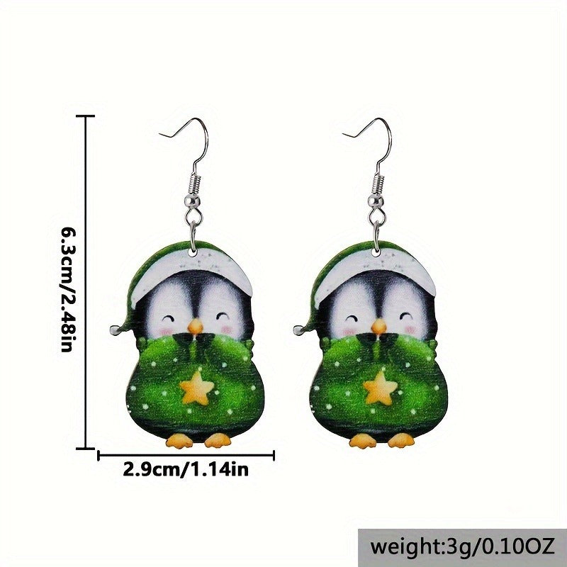 Carnival Party Cute Penguin Dwarf Wooden Earrings