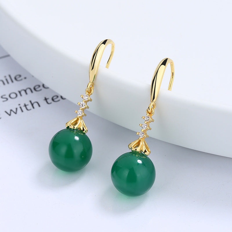 Retro Long Ethnic Style Tassel Emerald Ear Hook Earrings