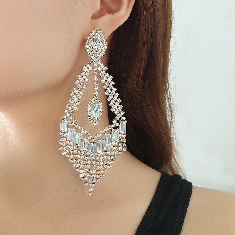 Tassel High-grade Temperament Long Fashion Rhinestone Earrings