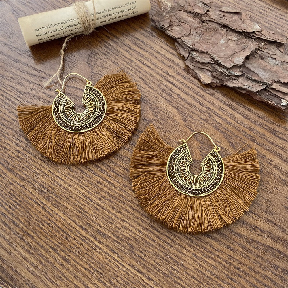 Fan-shaped Tassel Fashion Jewelry Hollow Alloy Earrings