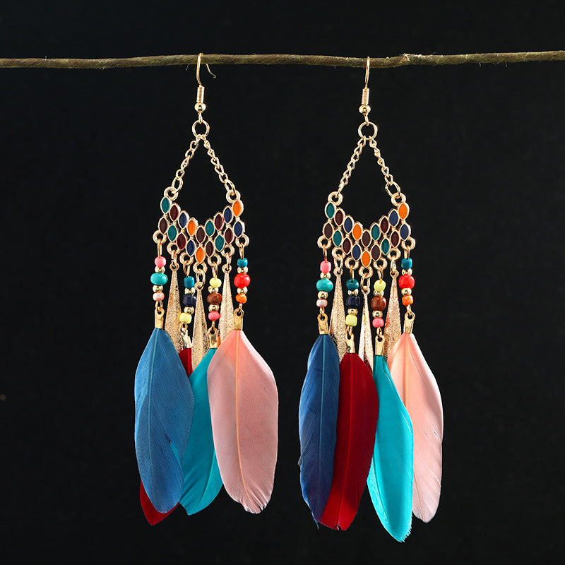 Women's Niche Personality Bohemian Blue Long Yunnan Earrings