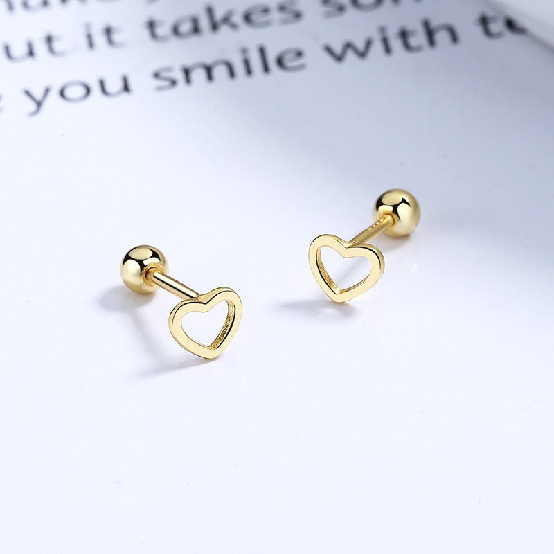 Hollow Heart Ear Peach Screw Bone Rings