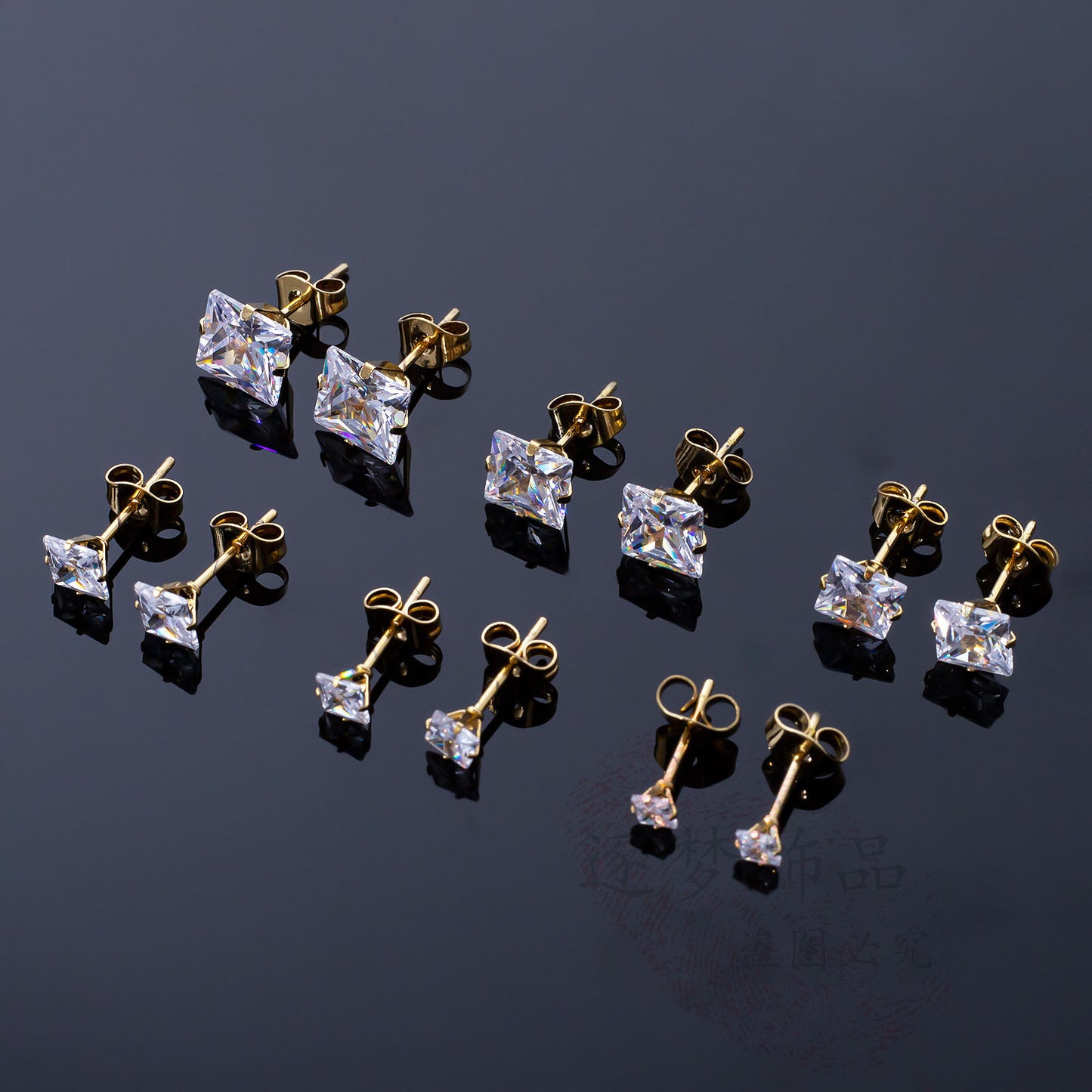 Stainless Steel Square Zircon Puncture Titanium Earrings