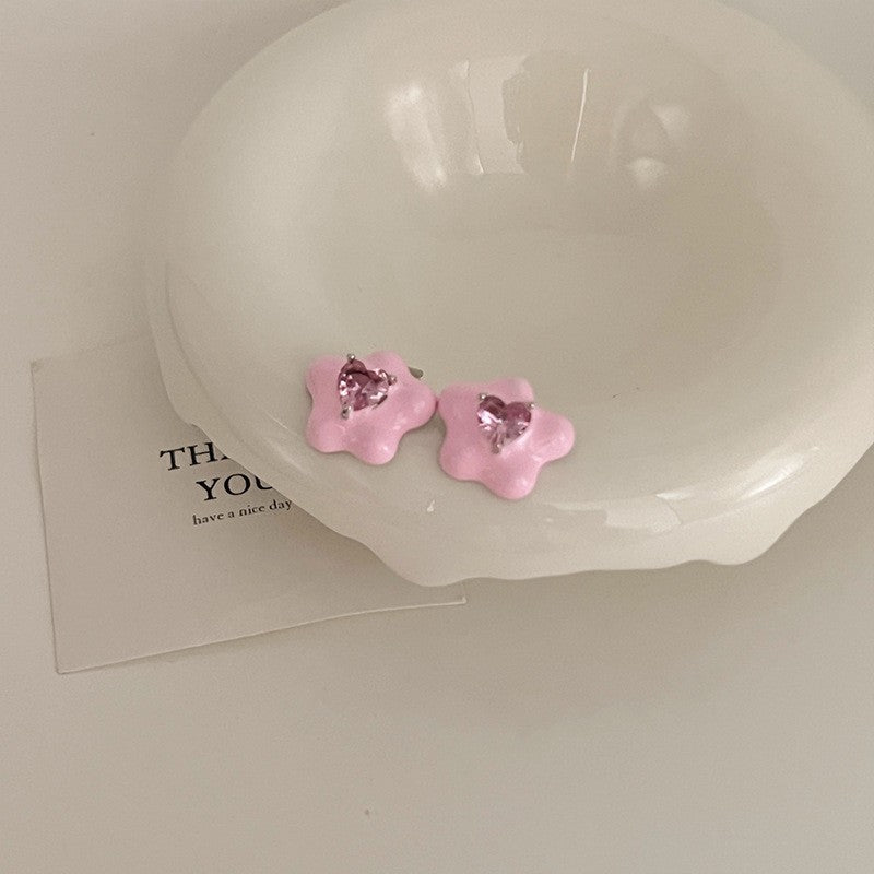 Pink Zircon Ear Female Niche High-grade Earrings