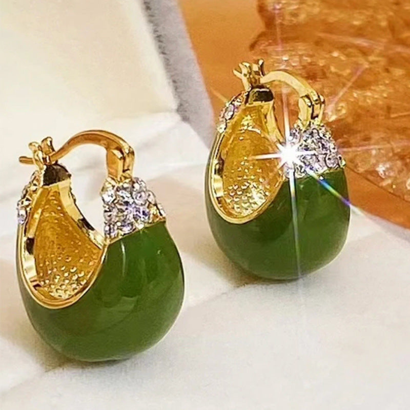 Women's Green Dripping Oil Rhinestone Fashion Cradle Rings