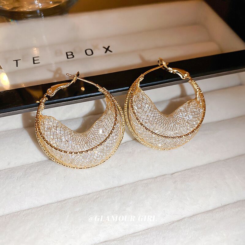 Luxury Rhinestone Fine Mesh Female Niche Earrings