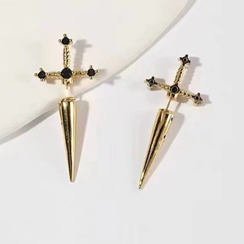 Women's Gothic Sword Female Vintage Bright Crystal Earrings