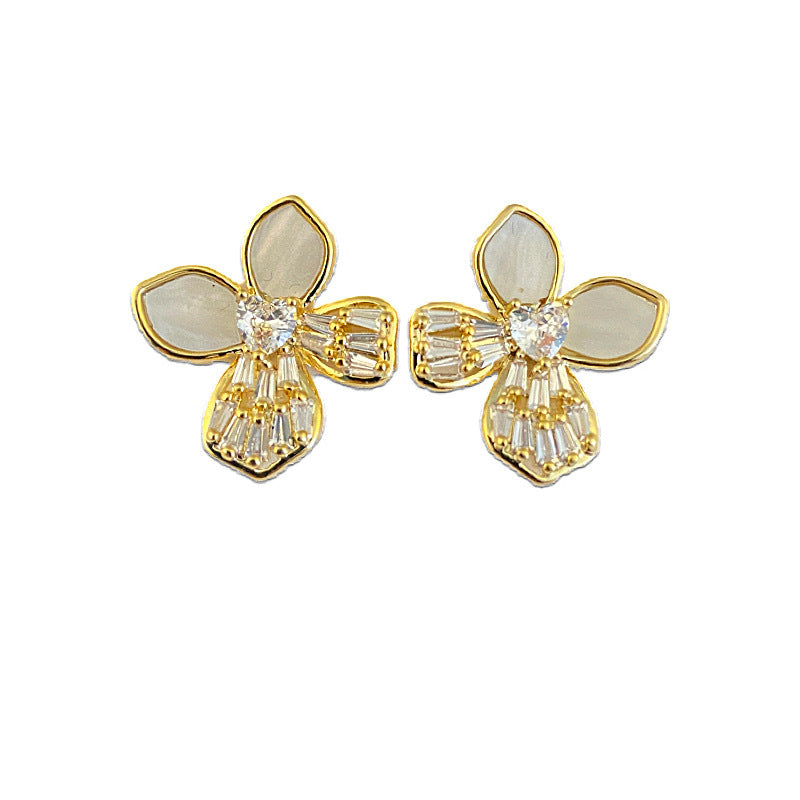 Hot Sweet Elegance Fashion Shell Zircon Flower Female High Earrings