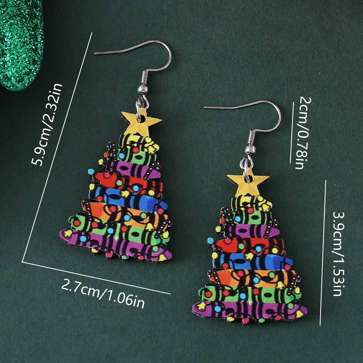 Christmas Lantern Book Tree Wooden Double-sided Earrings