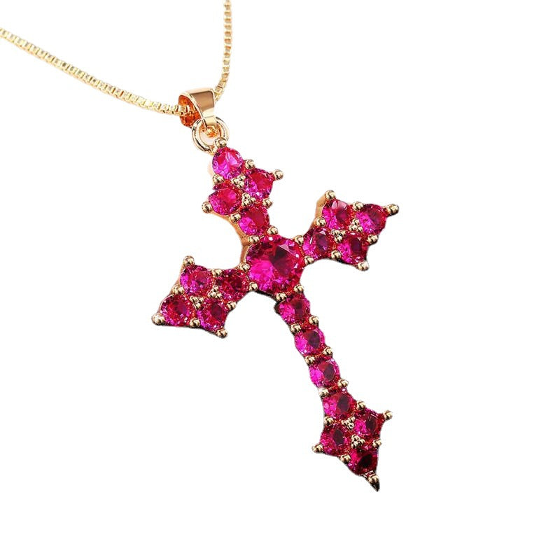 Women's Elegant Crystal Cross Trendy Emerald Necklaces