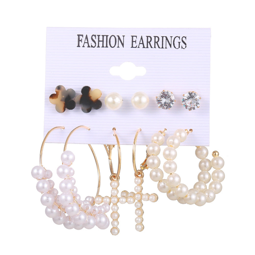 Acrylic Pearl Simple Vintage Circle Combination Earrings