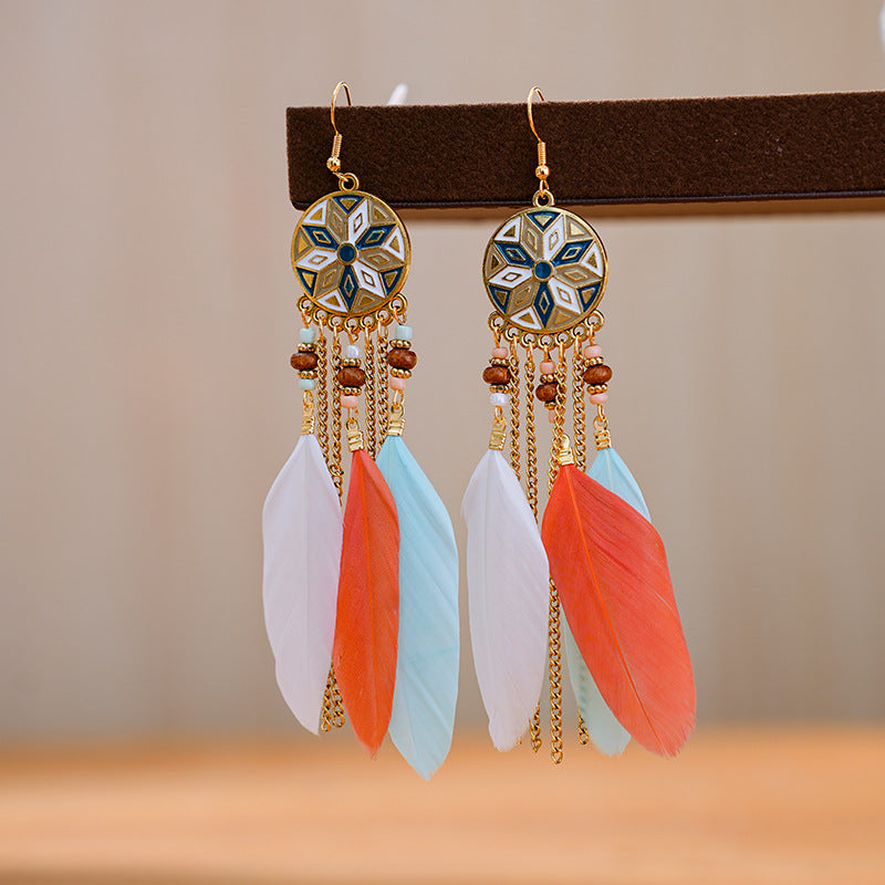 Vintage Drop Oil Mid-length Feather Your Earrings