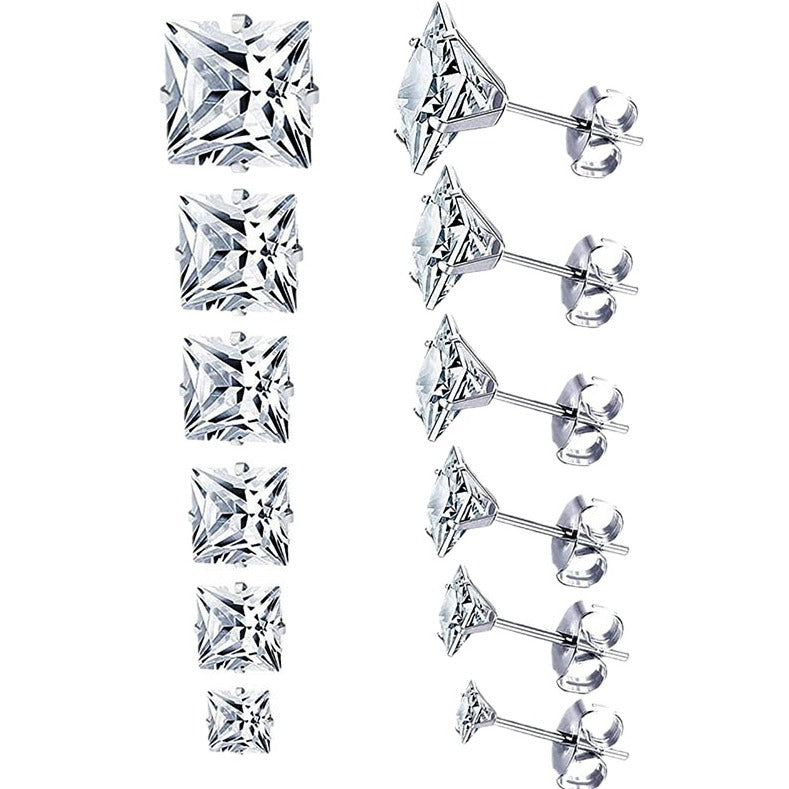 Stainless Steel Square Zircon Puncture Titanium Earrings