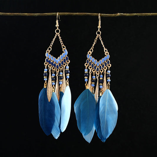 Women's Niche Personality Bohemian Blue Long Yunnan Earrings