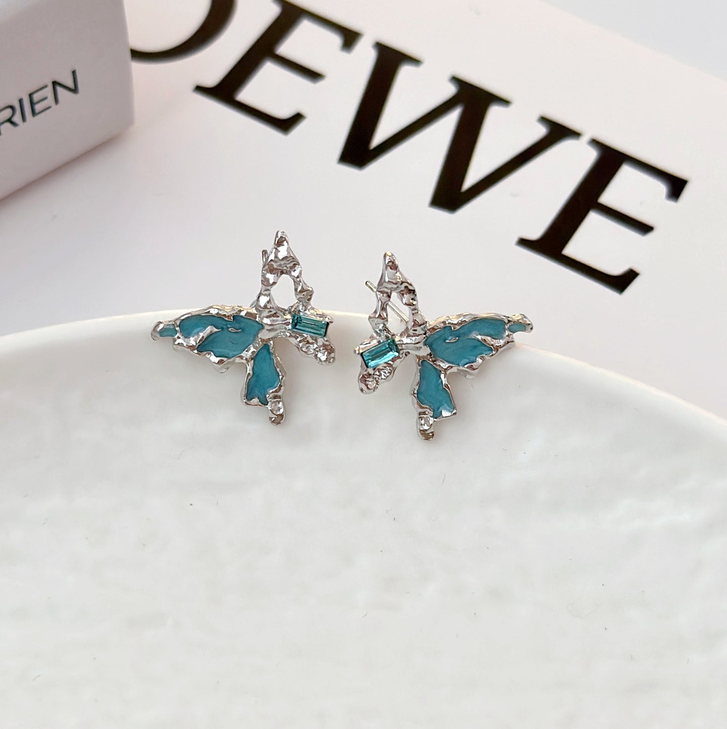 Needle Sweet Cool Style Hollow Blue Butterfly Irregular Design Earrings