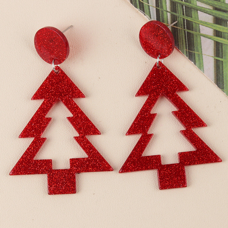 Women's Christmas Asymmetric Tree Acrylic Fashion Personality Hollow Earrings