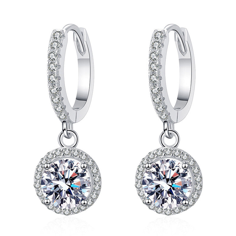 Women's Sier Eardrops Plated Round Bag Ear Clip Moissanite Earrings