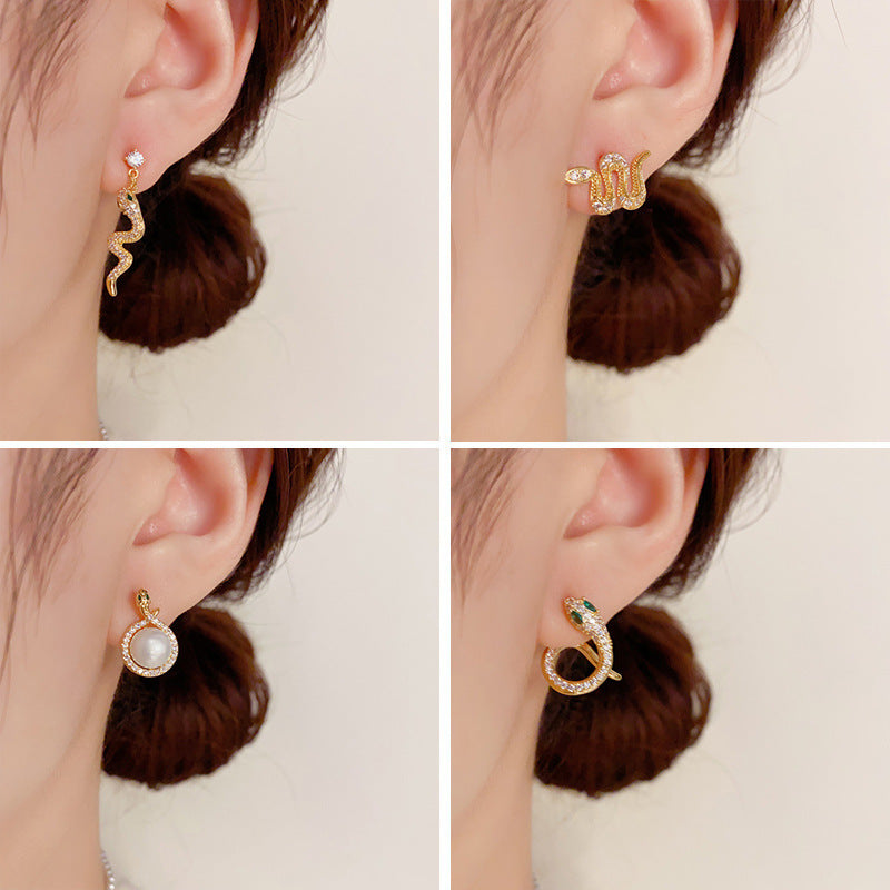 Life Design Slightly Inlaid Zircon Snake-shaped Exquisite Earrings