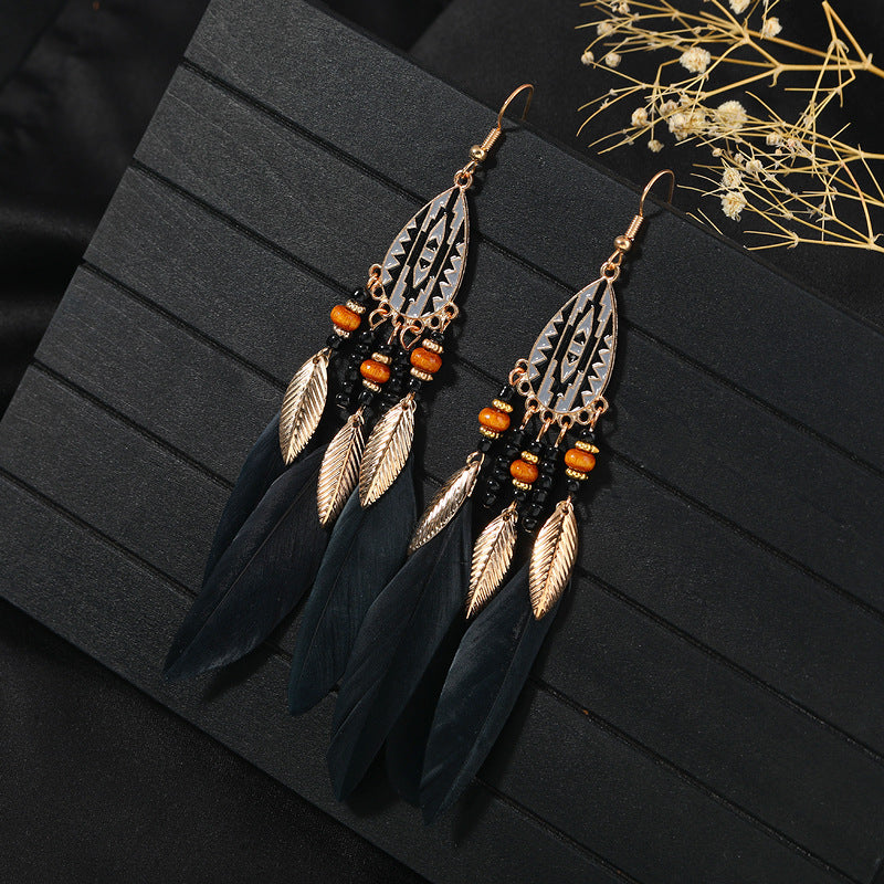 Women's Niche Personality Bohemian Blue Long Yunnan Earrings