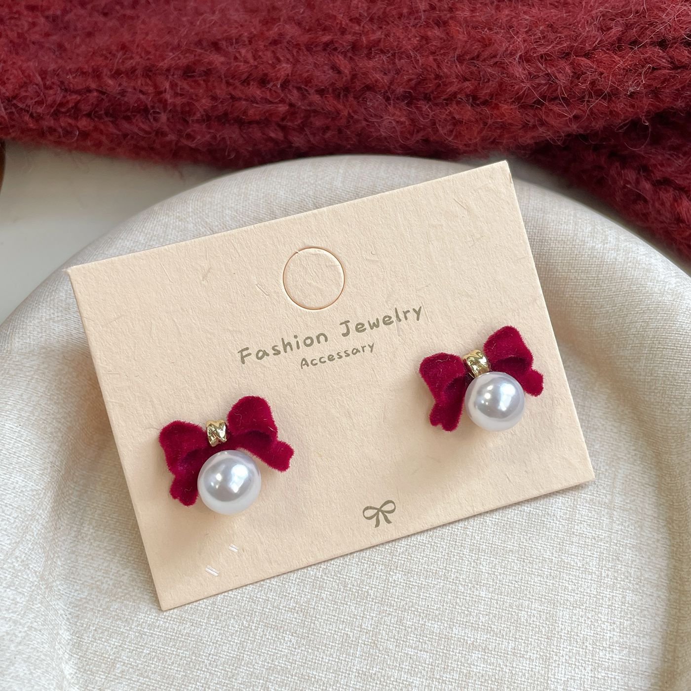 Red Flocking Bow Female Sier Needle Sweet Exquisite Earrings