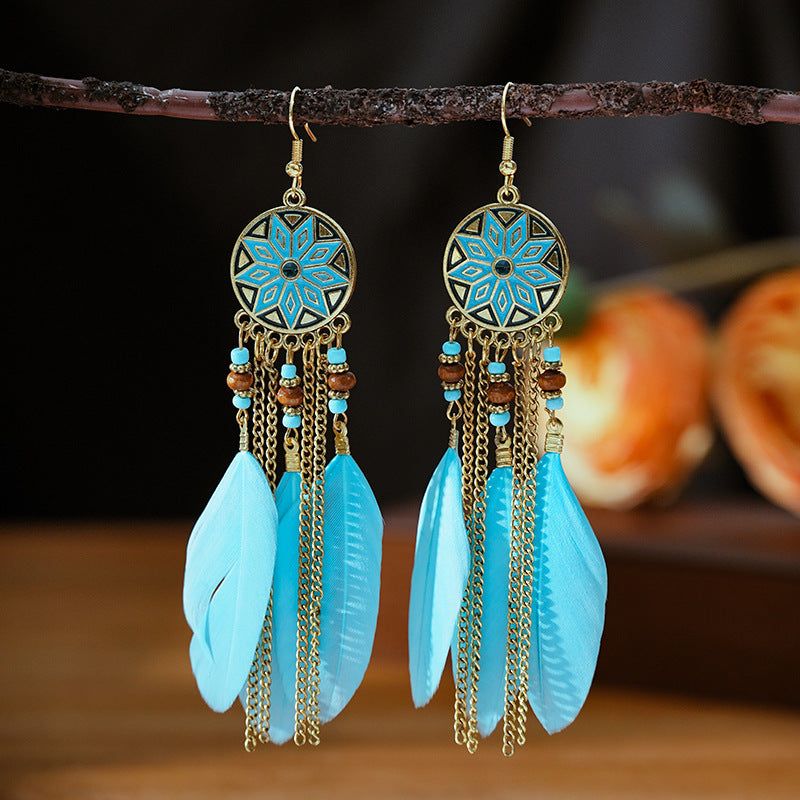 Vintage Drop Oil Mid-length Feather Your Earrings