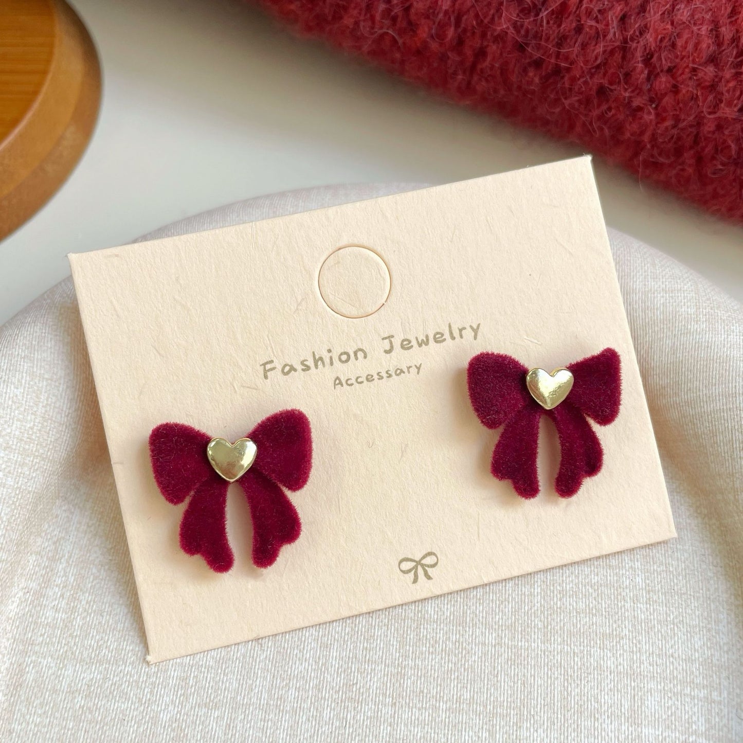 Red Flocking Bow Female Sier Needle Sweet Exquisite Earrings