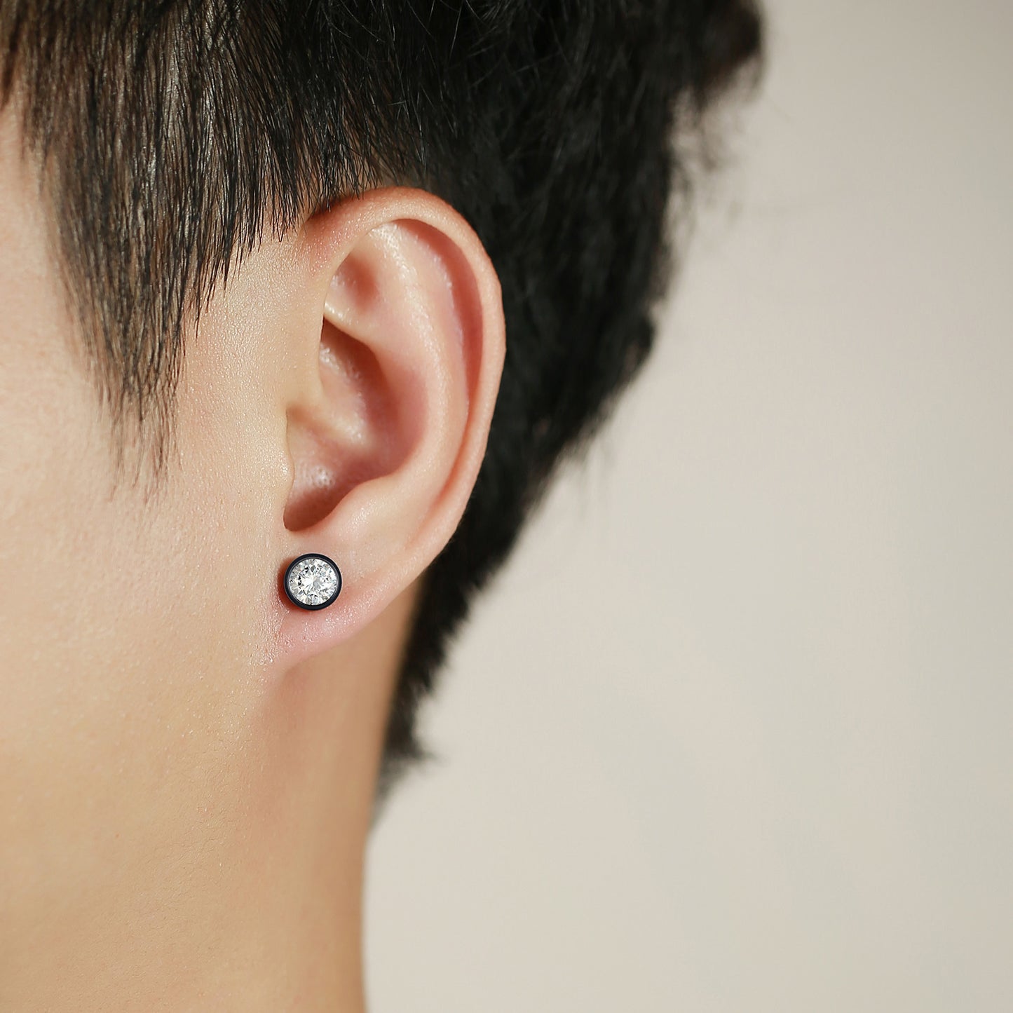 Men's Steel White Zircon Black Small Ear Earrings