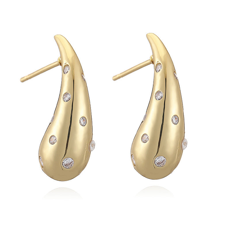 Women's Gold Inlaid Zirconium Drop-shaped Fashionable Crescent Earrings