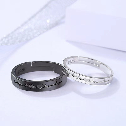 Black White Ecg Couple Jewelry Gift Rings