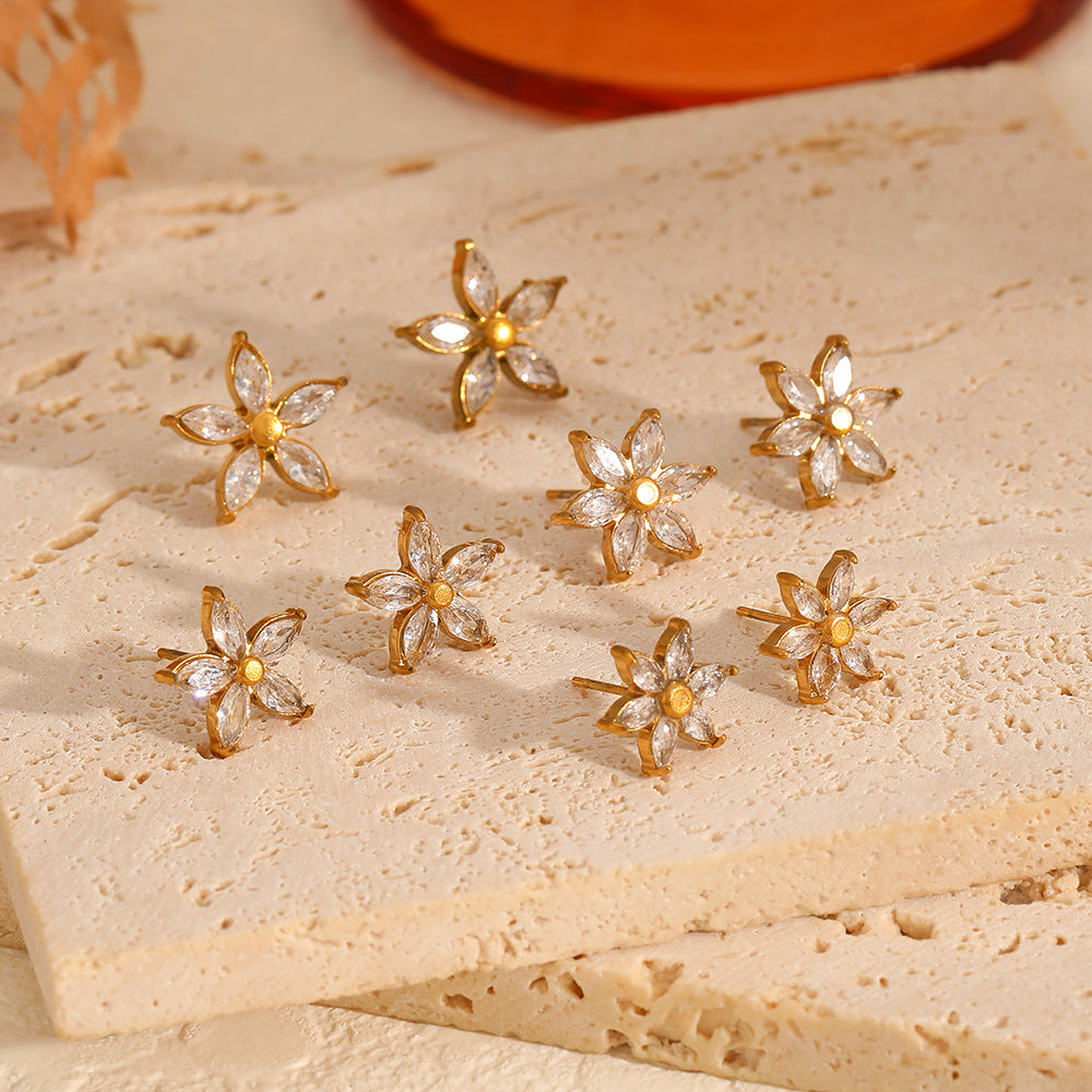 Diamond Flower Fashion Temperament Gold Powder Earrings