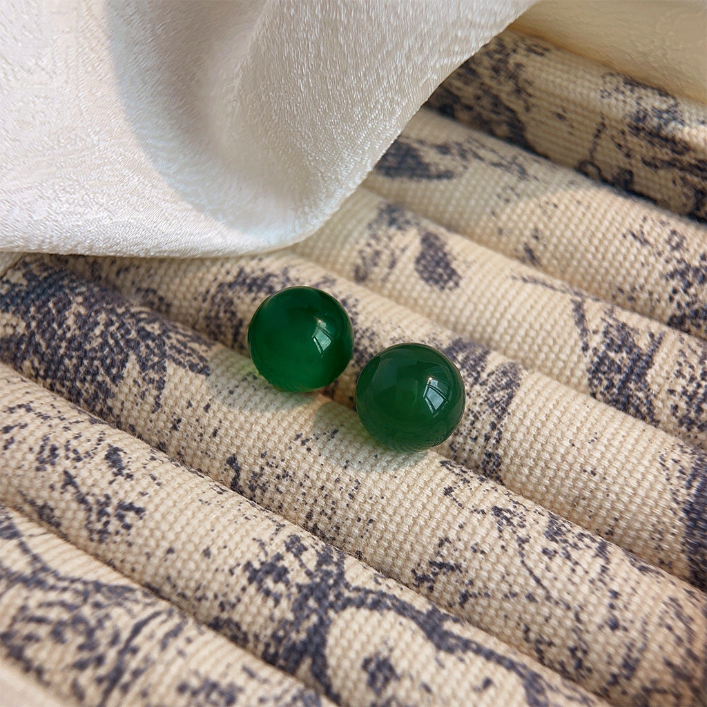 Women's Style Green Agate Simple High-grade Retro Earrings