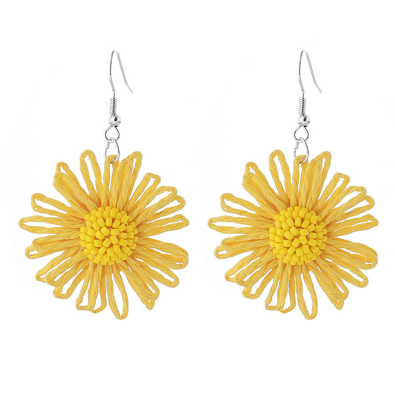 Handmade Daisy Flower Ear Hook Bohemian Vacation Earrings