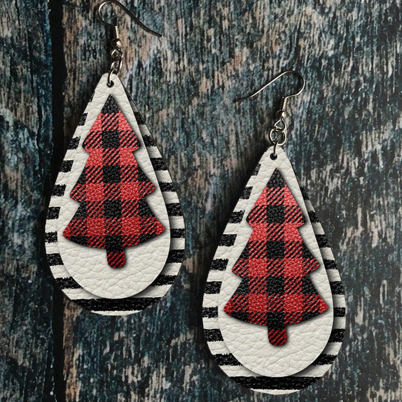 Women's Popular Christmas Series Plaid Striped Bottom Earrings