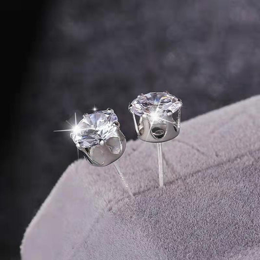 Women's Stainless Titanium Steel Diamond White Round Jewelry Zircon Earrings