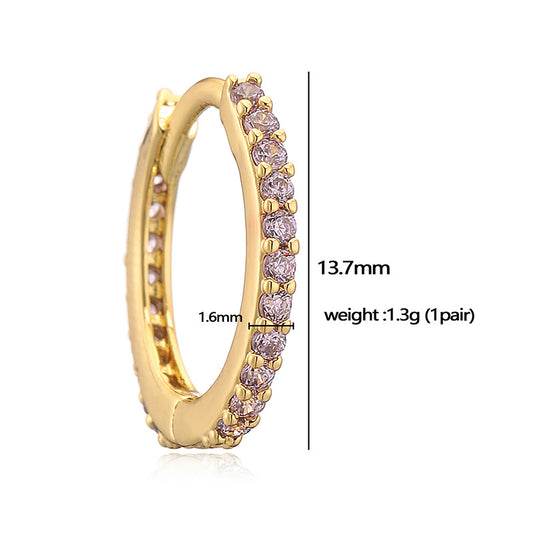 Women's Fashionable Simple Copper Inlaid Color Diamond Round Earrings