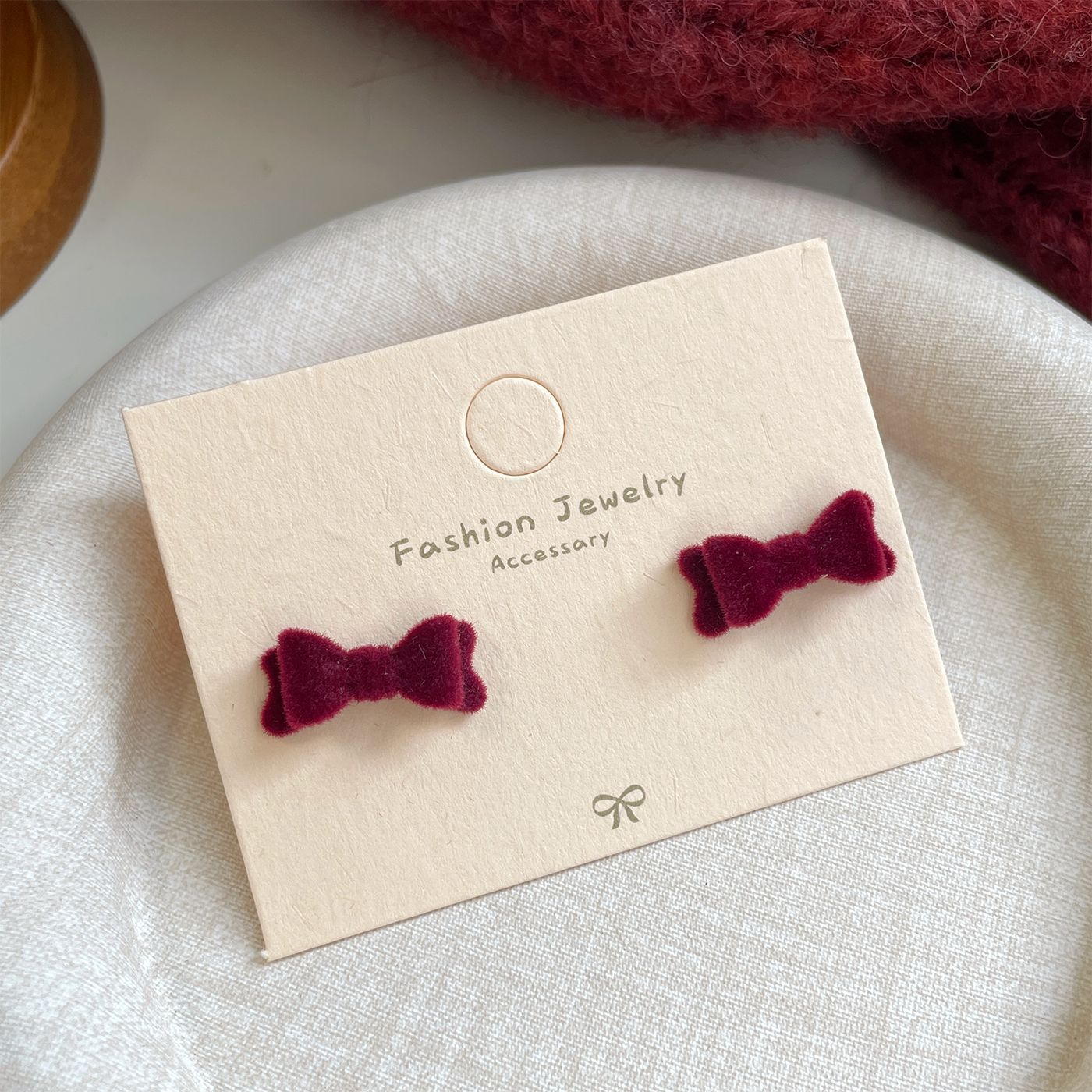 Red Flocking Bow Female Sier Needle Sweet Exquisite Earrings