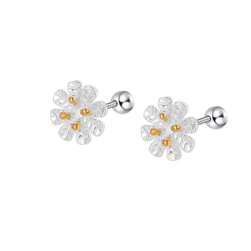 Sterling Sier Temperamental Screw Twist Flower Simple Earrings