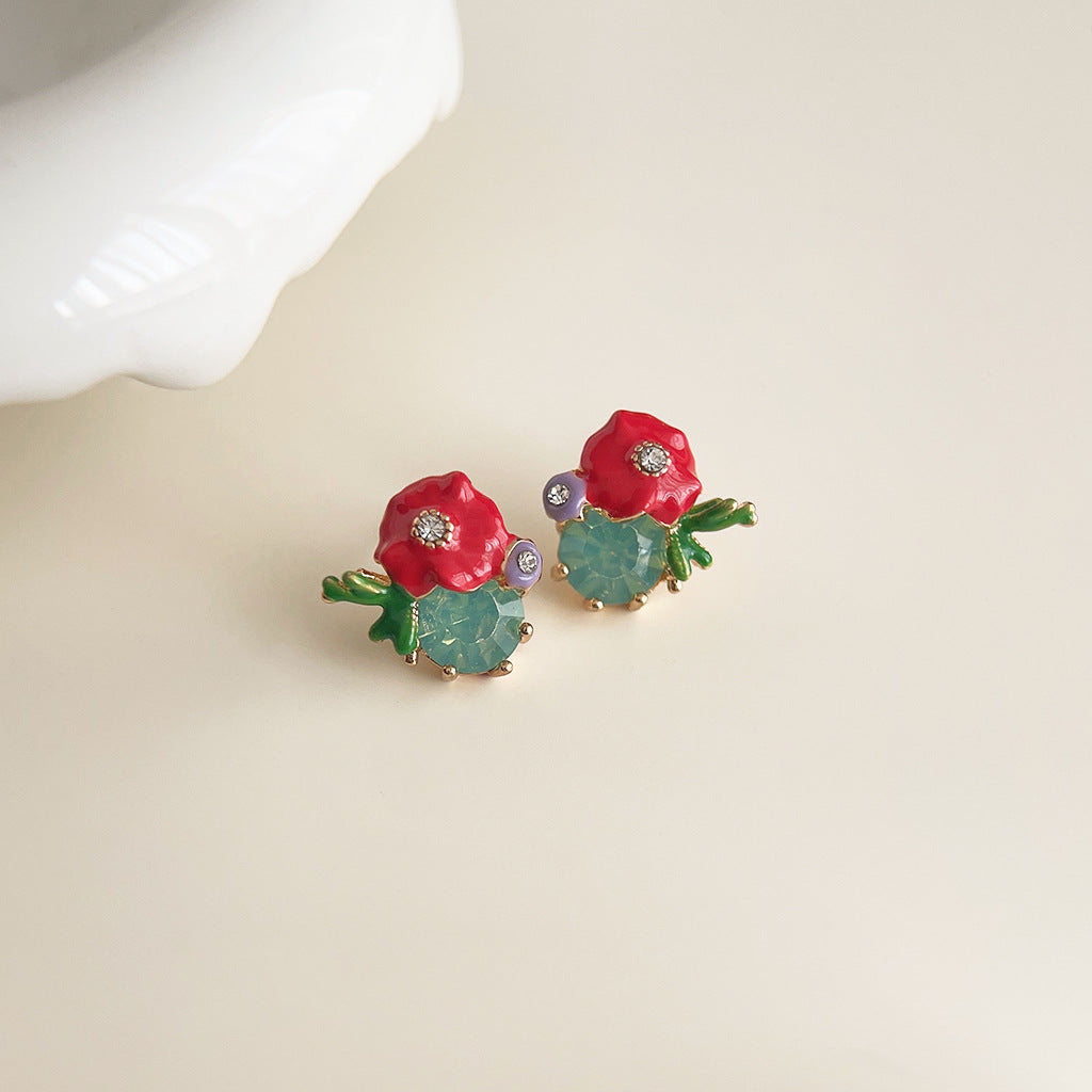 Women's Enamel Glaze Flowers Fresh Sweet Design Sense Earrings