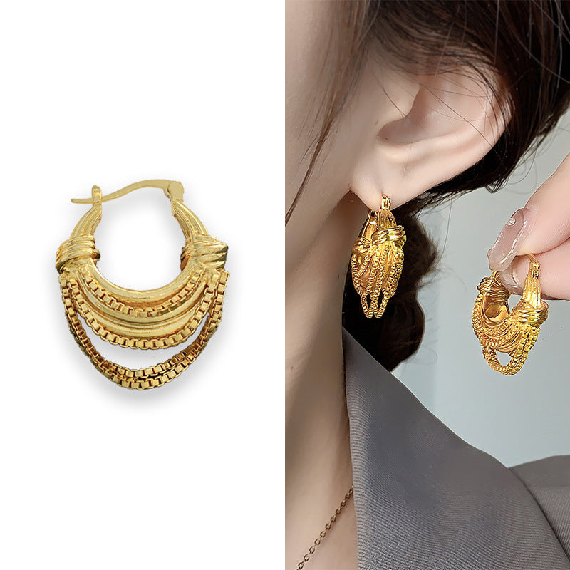 Women's Style U-shaped Chain Brass Gold-plated Niche Earrings