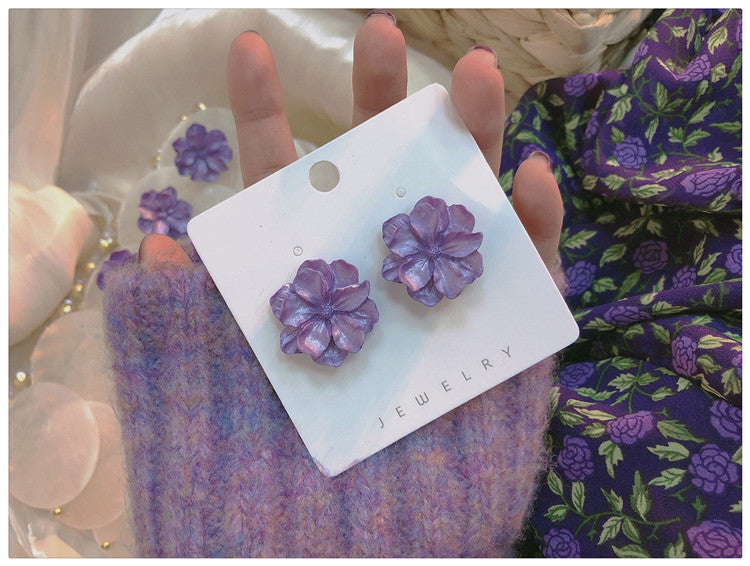 Women's Purple Flower Cute Refreshing Elegance Retro Style French Ear Earrings