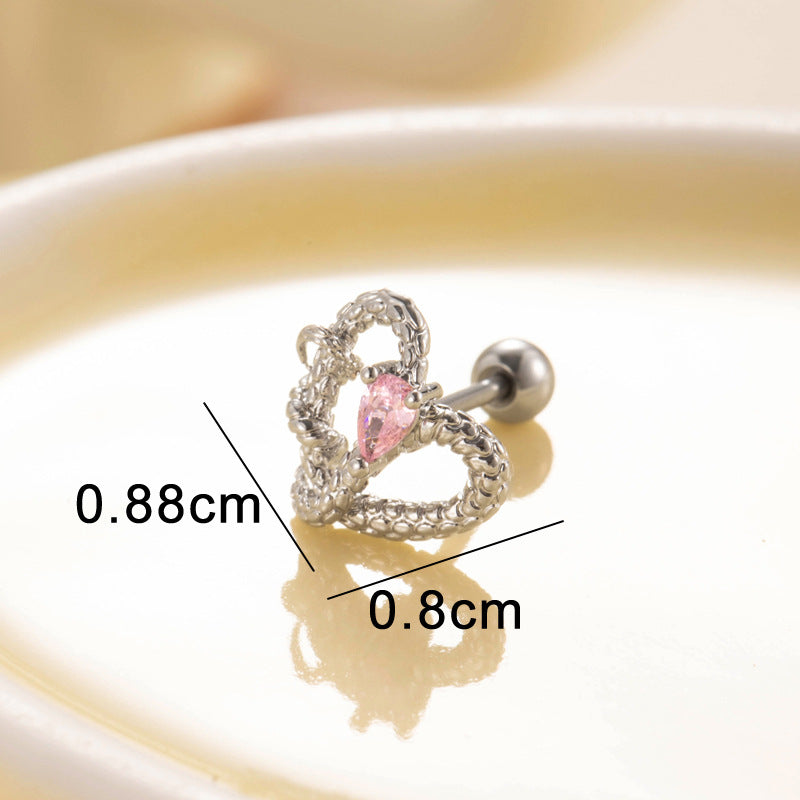 Heart Snake Screw Titanium Steel Ear Earrings