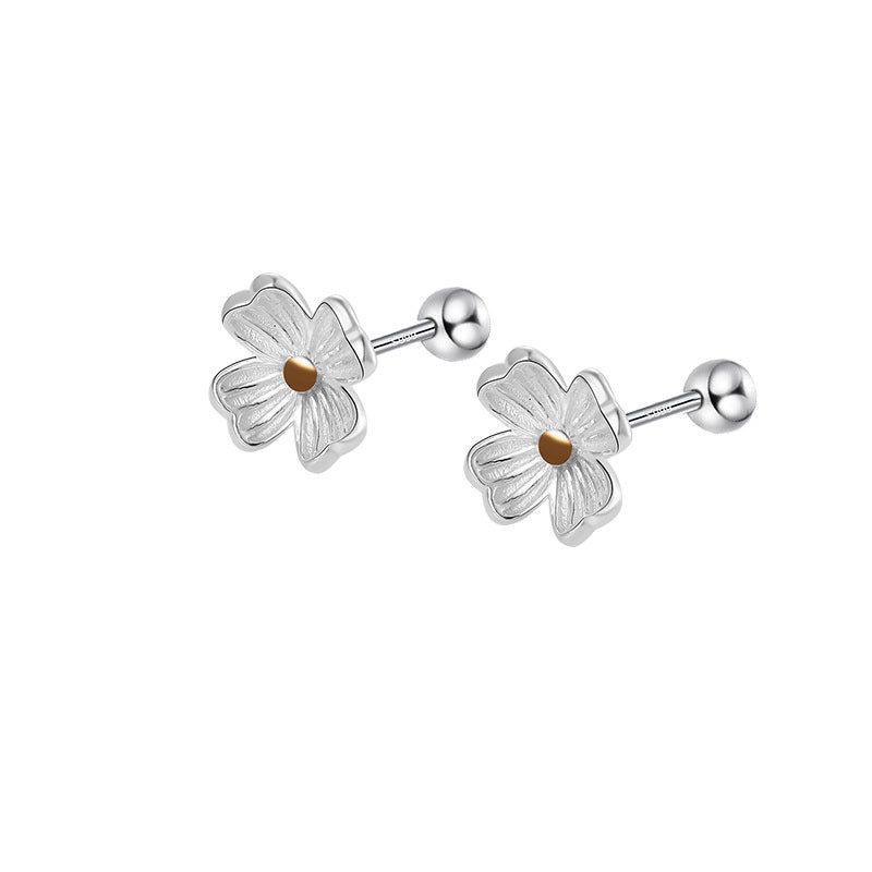 Sterling Sier Temperamental Screw Twist Flower Simple Earrings