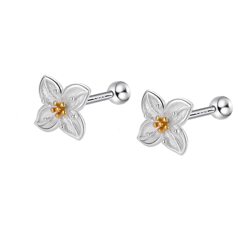 Sterling Sier Temperamental Screw Twist Flower Simple Earrings