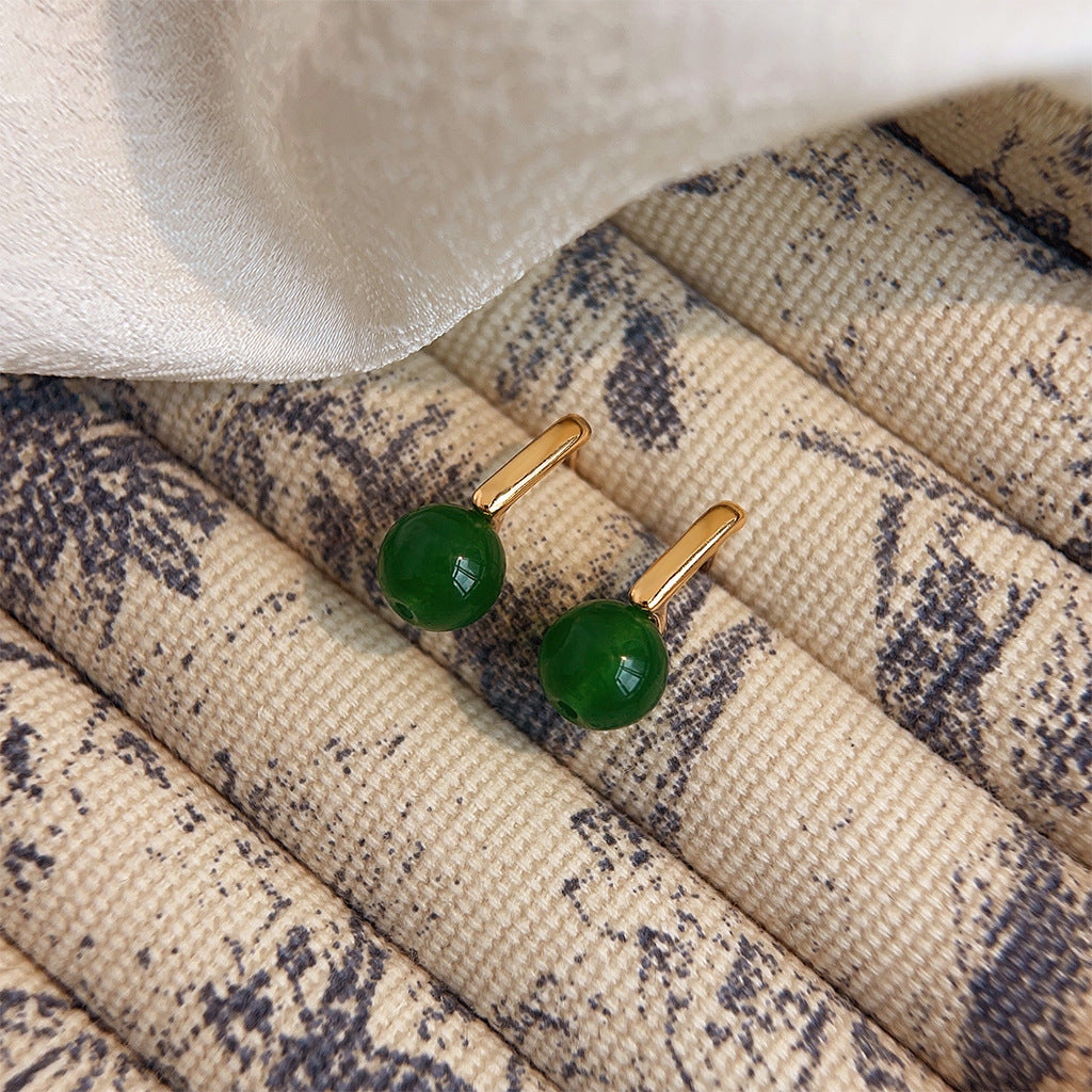 Women's Style Green Agate Simple High-grade Retro Earrings