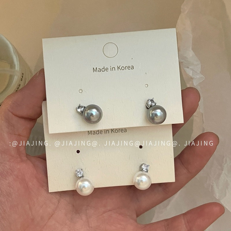 Pearl Zircon Sier Needle Graceful High Sense Earrings