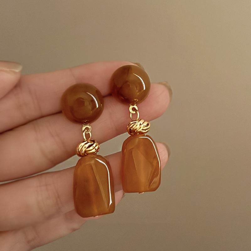 Coffee Color Series Geometric Light Luxury High-grade Temperament Earrings